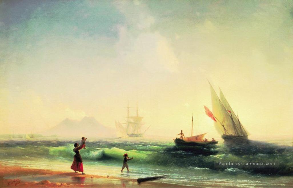 Ivan Aivazovsky rencontre d’un pêcheur sur la côte de la baie de naples Peintures à l'huile